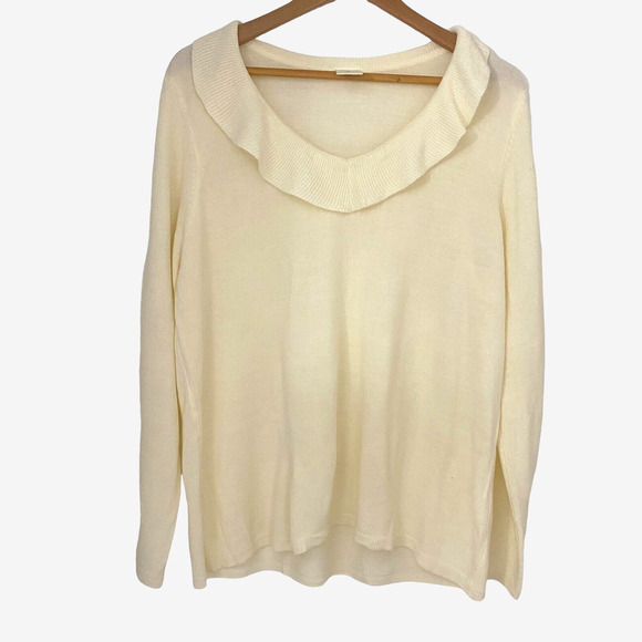 Women's Off White Sweater XL Vintage Blair Boutique Cottagecore Ruffle V- Neck - Picture 1 of 9